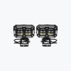 Pair of rectangular LED motorcycle auxiliary lights with black housings and mounting brackets