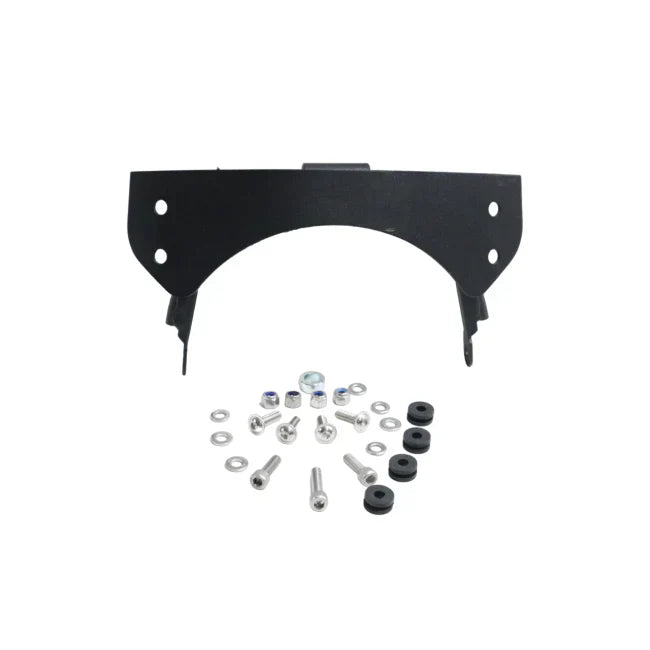 Black motorcycle visor bracket with mounting hardware and screws set
