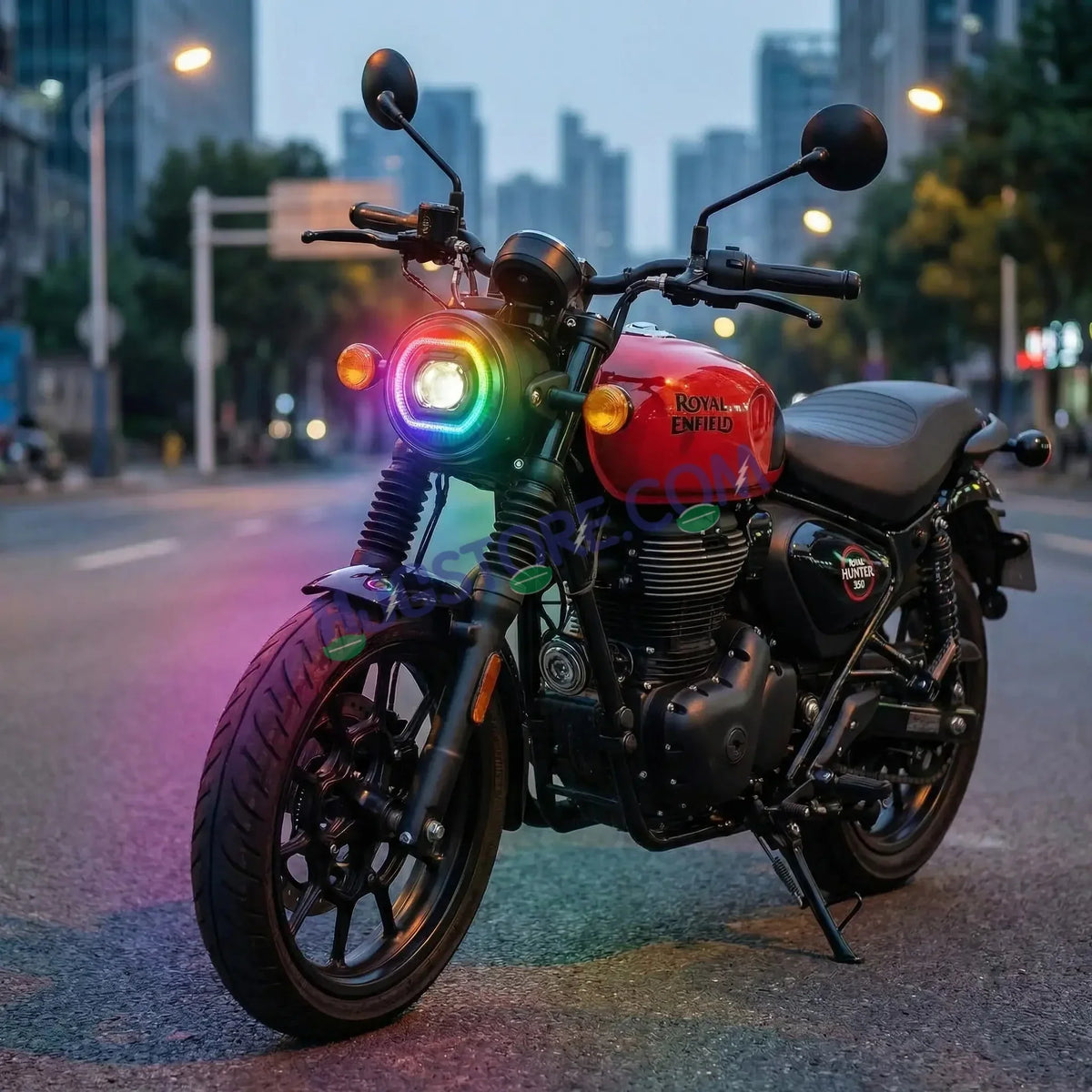 HJG 7 Inch RGB LED Headlight Chakra 75W 120W CREE for Royal Enfield Bullet Classic 350 Thar Gypsy - Moto Modz