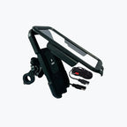 Motorcycle handlebar phone mount with protective case and charging cable