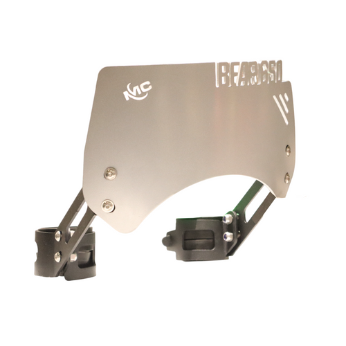 Motorcycle handlebar wind deflector with adjustable metal brackets, silver finish