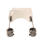 Motorcycle windshield bracket with clamps and a metal mounting plate, isolated on white background.