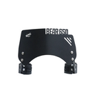 Black metal motorcycle windshield labeled BEAR 650 with mounting brackets, isolated on white