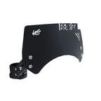 Black metal motorcycle windshield with mounting bracket and BEAR 650 text cutout