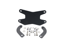Motorcycle license plate bracket kit with black mounting plate, side brackets, and hardware