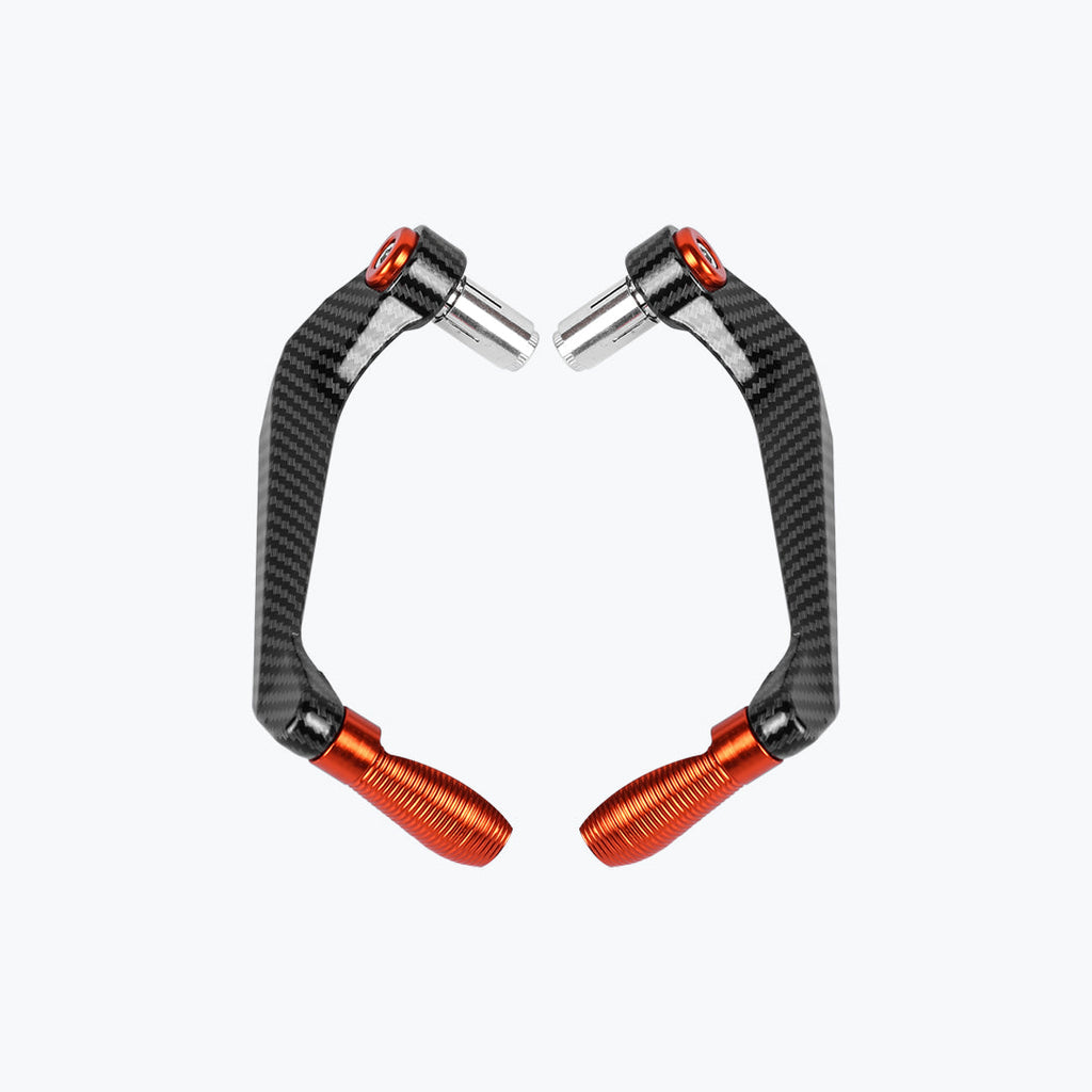 Pair of carbon fiber and orange motorcycle brake and clutch lever guards