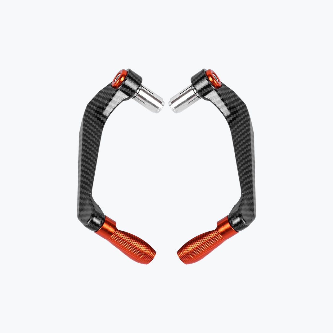 Pair of carbon fiber and orange motorcycle brake and clutch lever guards