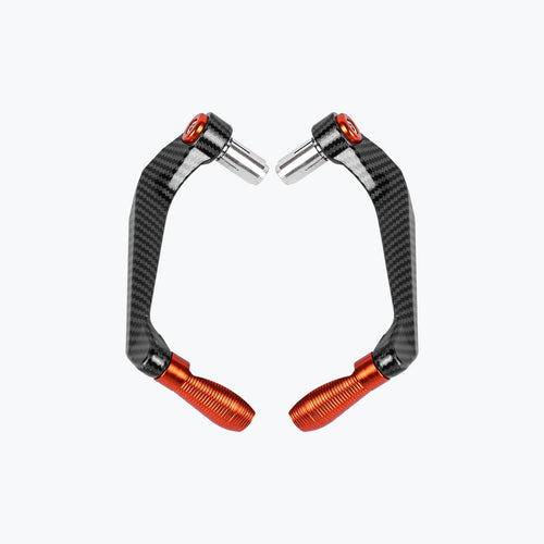 Pair of carbon fiber and orange motorcycle brake and clutch lever guards