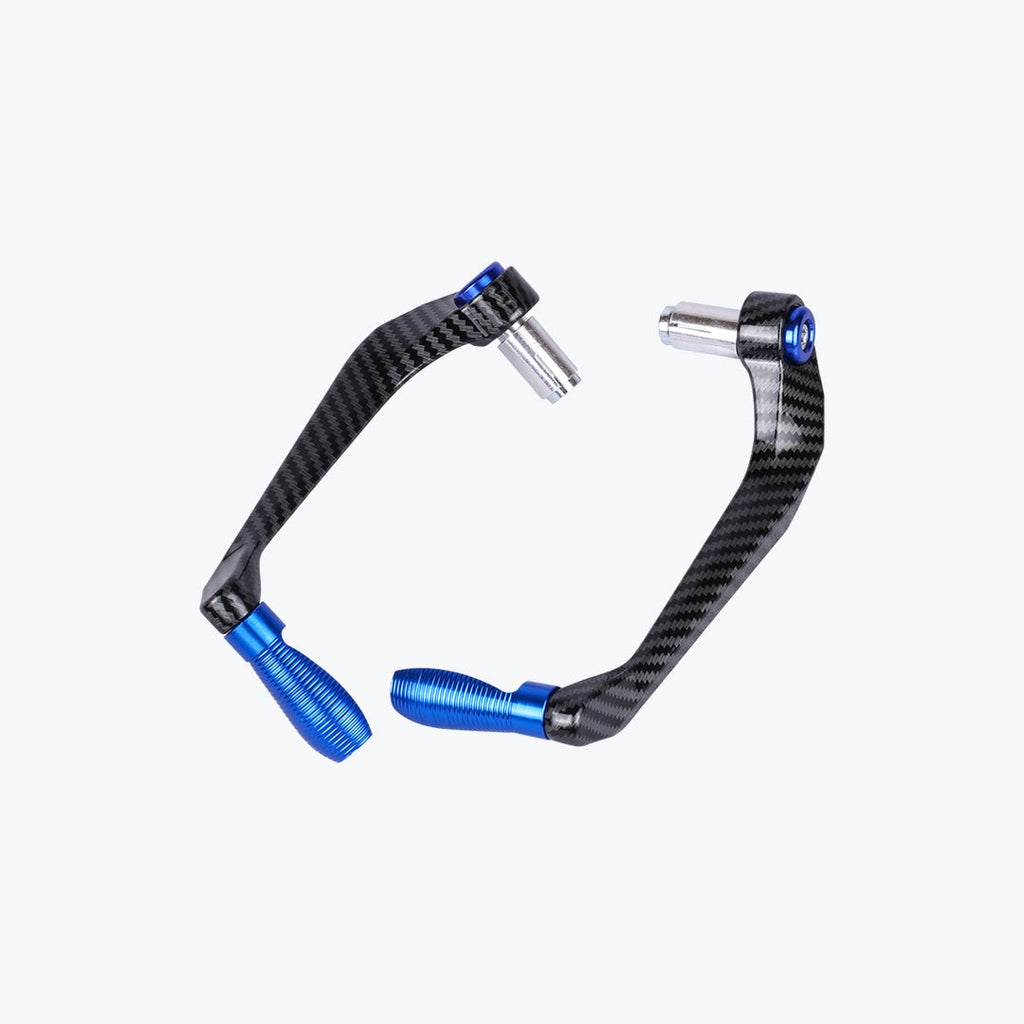 Carbon fiber motorcycle brake and clutch lever guards with blue aluminum ends