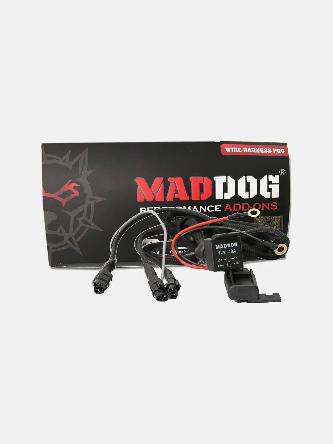 Motorcycle wiring harness kit with connectors, relay, and wire harness pro box