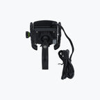 Black motorcycle mobile holder with charging cable, handlebar mount, front view