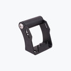 Black metal motorcycle bracket or mount with a roller, shown on a white background