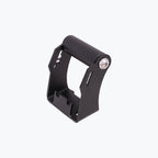 Black metal motorcycle accessory bracket with mounting bolt on white background