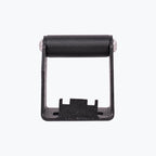 Black motorcycle light bracket with mounting holes on a white background