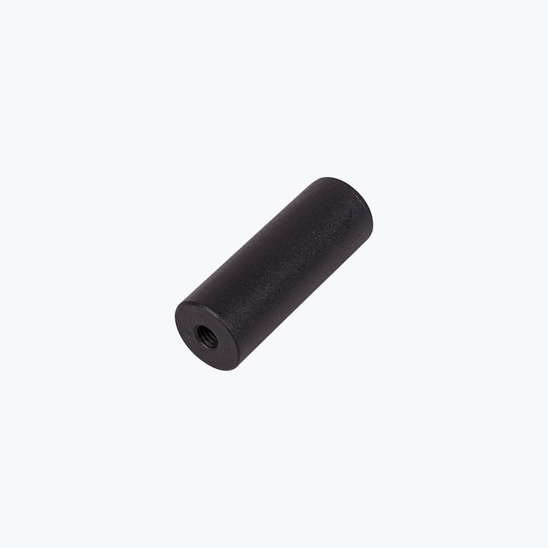 black cylindrical motorcycle footpeg with threaded end on white background