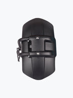Black universal motorcycle mudguard with carbon fiber texture and mounting brackets