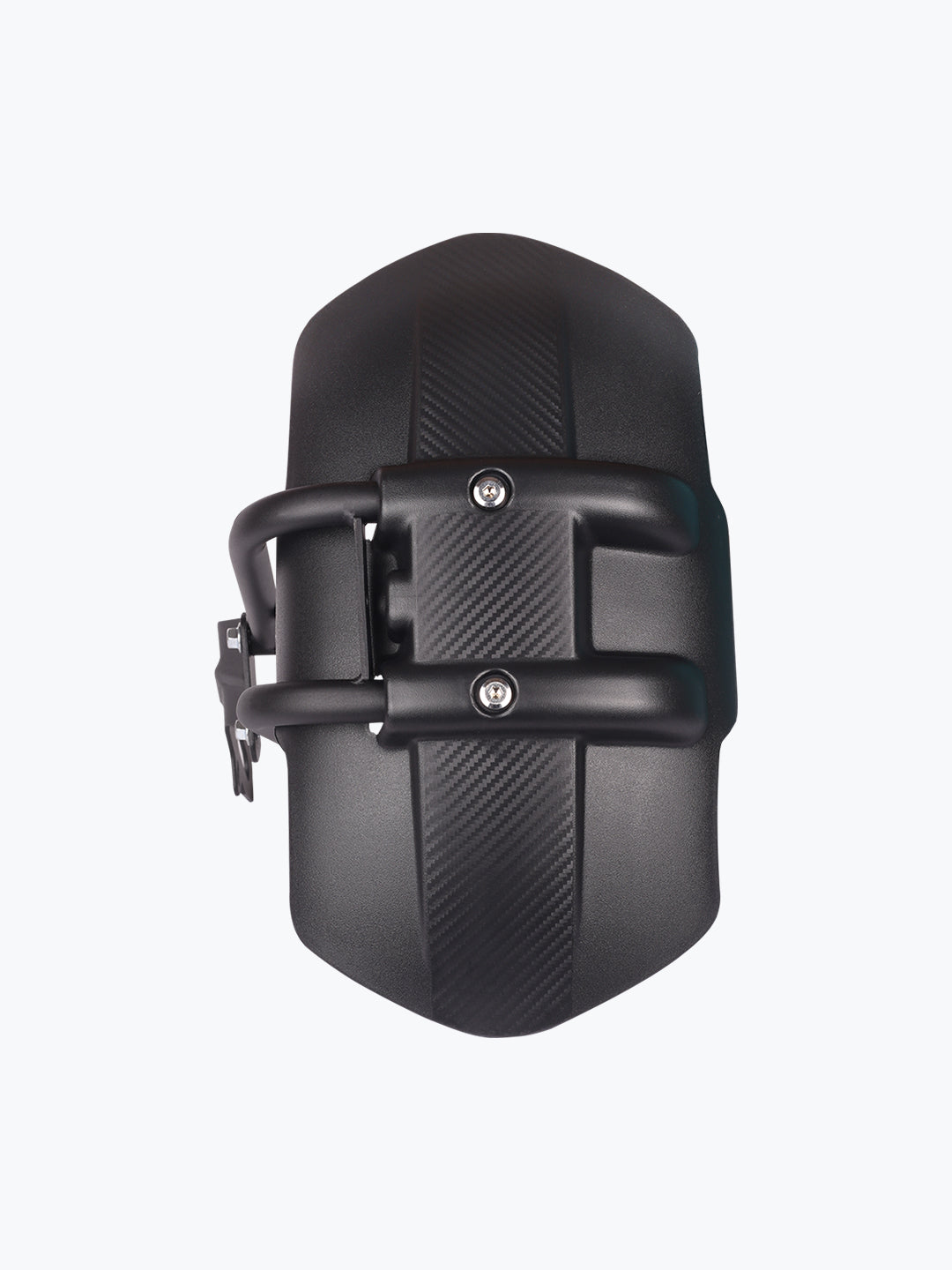 Black universal motorcycle mudguard with carbon fiber texture and mounting brackets