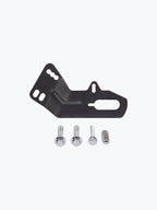 Universal black mudguard bracket with bolts and mounting hardware on white background