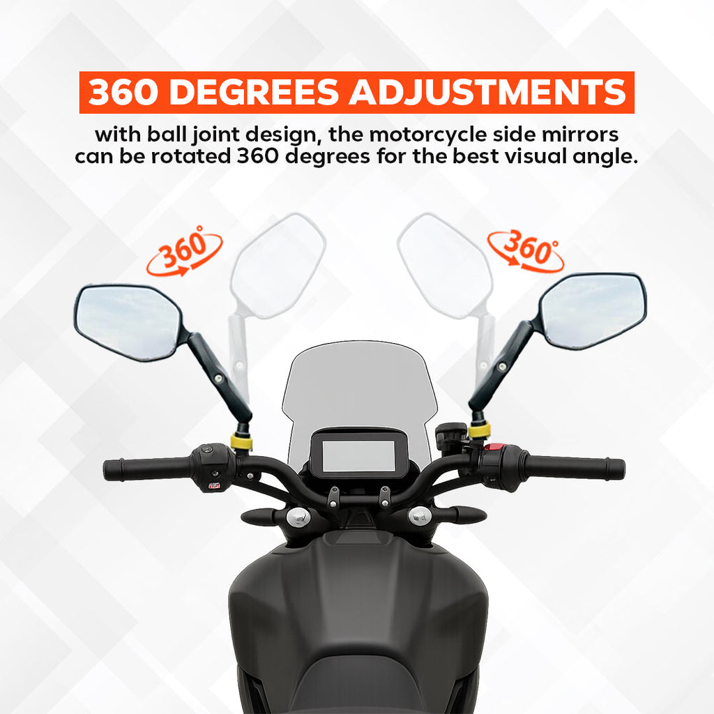 SPIKI Nomad Series Adventure 4.0 Motorcycle Mirrors — 360° Rotatable, Dino-Lock Adjustable, Universal Side Mirrors for Road & Off-Road Riding (Upgraded)