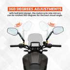 SPIKI Nomad Series Adventure 4.0 Motorcycle Mirrors — 360° Rotatable, Dino-Lock Adjustable, Universal Side Mirrors for Road & Off-Road Riding (Upgraded)