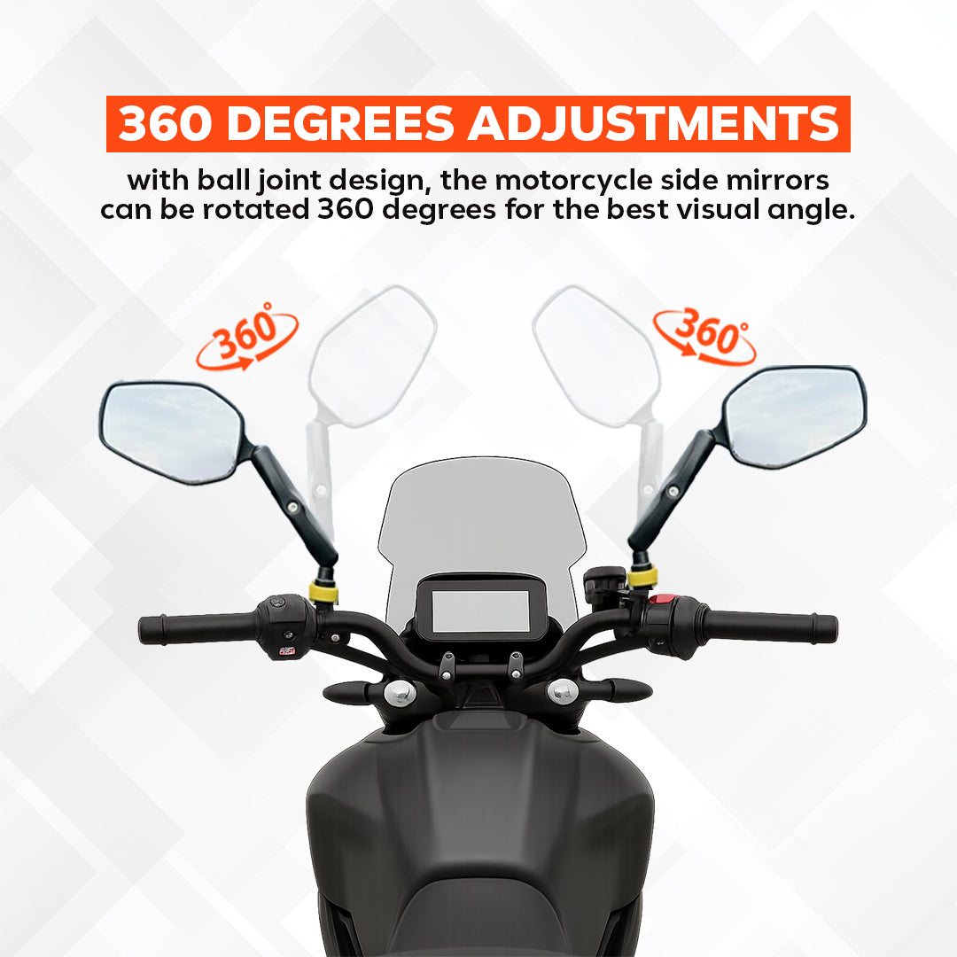SPIKI Nomad Series Adventure 4.0 Motorcycle Mirrors — 360° Rotatable, Dino-Lock Adjustable, Universal Side Mirrors for Road & Off-Road Riding (Upgraded)