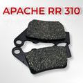 Apache RR 310 motorcycle brake pads, close-up on a white background