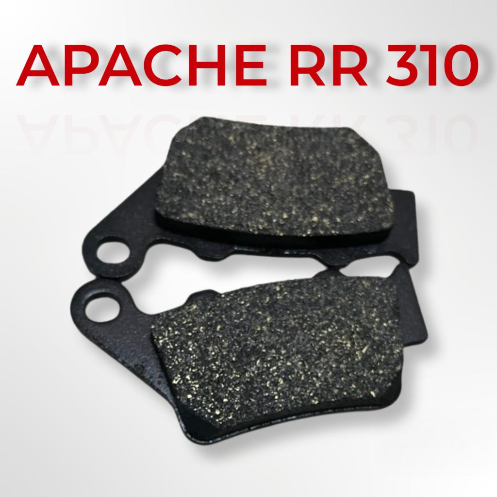 Apache RR 310 motorcycle brake pads, close-up on a white background