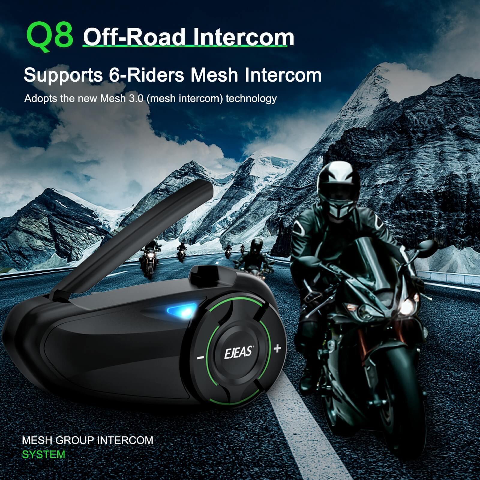 EJEAS VNetphone Q8 Mesh Intercom – Seamless Wireless Mesh Communication for Helmets