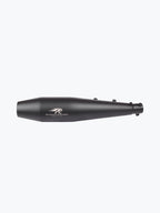 Black motorcycle exhaust silencer with Red Rooster Performance logo on white background