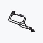 Black motorcycle saddle stay bracket for luggage support, isolated on white background