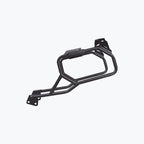 Black metal motorcycle saddle stay luggage rack accessory on white background