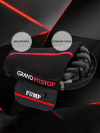 Breathable, comfortable black motorcycle air seat cushion with built-in pump and red accents