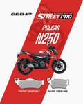 Bajaj Pulsar N250 red motorcycle with front 66SP-947 and rear 66SP-955 semi-ceramic brake pads.