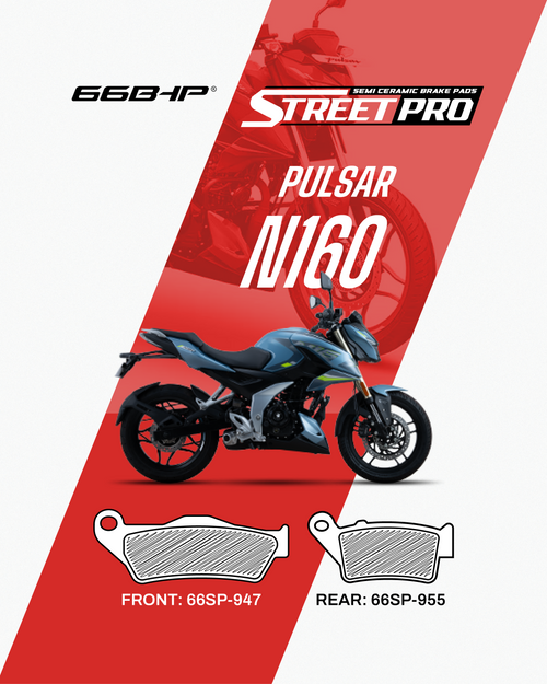 Pulsar N160 motorcycle with semi ceramic brake pads front 66SP-947 and rear 66SP-955