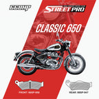 StreetPro semi ceramic brake pads for Classic 650 motorcycle, front and rear pad diagram
