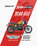 StreetPro semi ceramic brake pads for Bear 650 motorcycle, showing front and rear pad shapes.