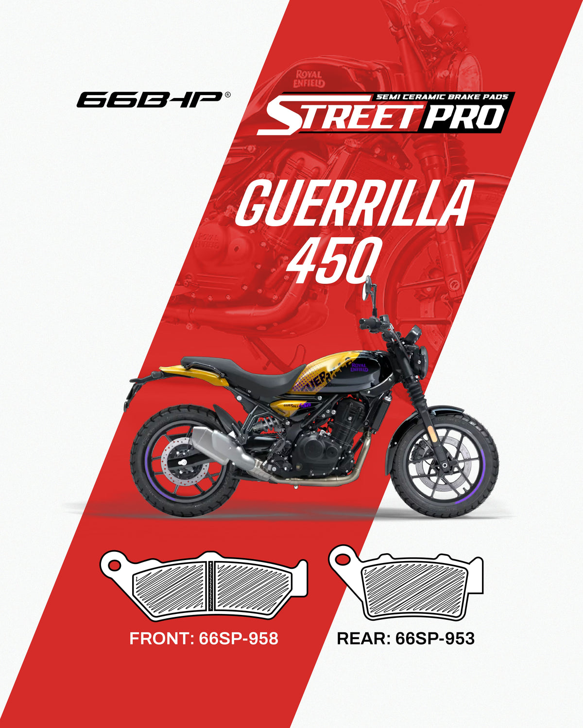 Royal Enfield Guerrilla 450 Street Pro Semi Ceramic Brake Pads Motorcycle Accessory - Moto Modz
