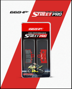 Motorcycle ceramic brake pads packaging with red and black design, high performance shown