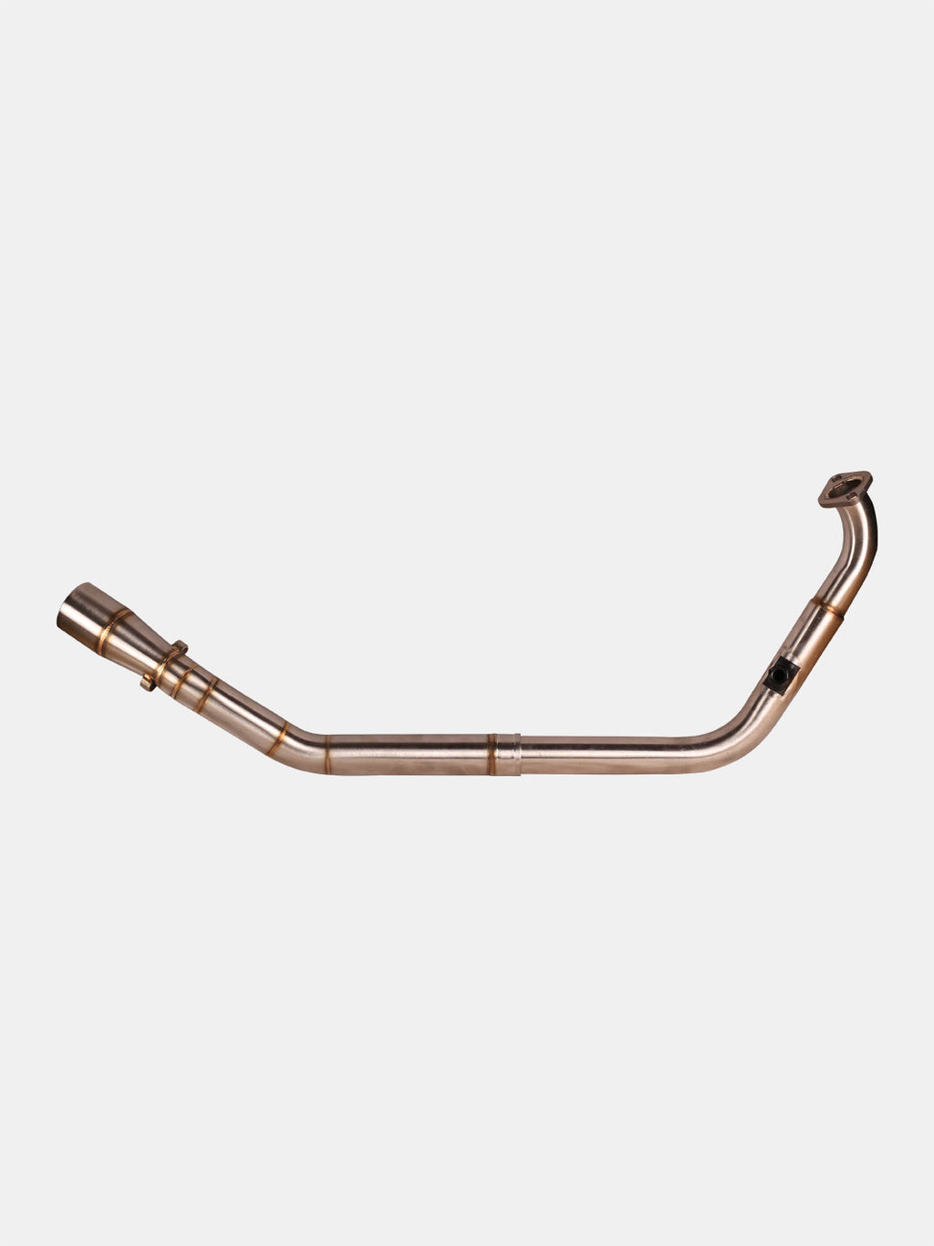 Motorcycle exhaust bend pipe BS6 stainless steel part on white background