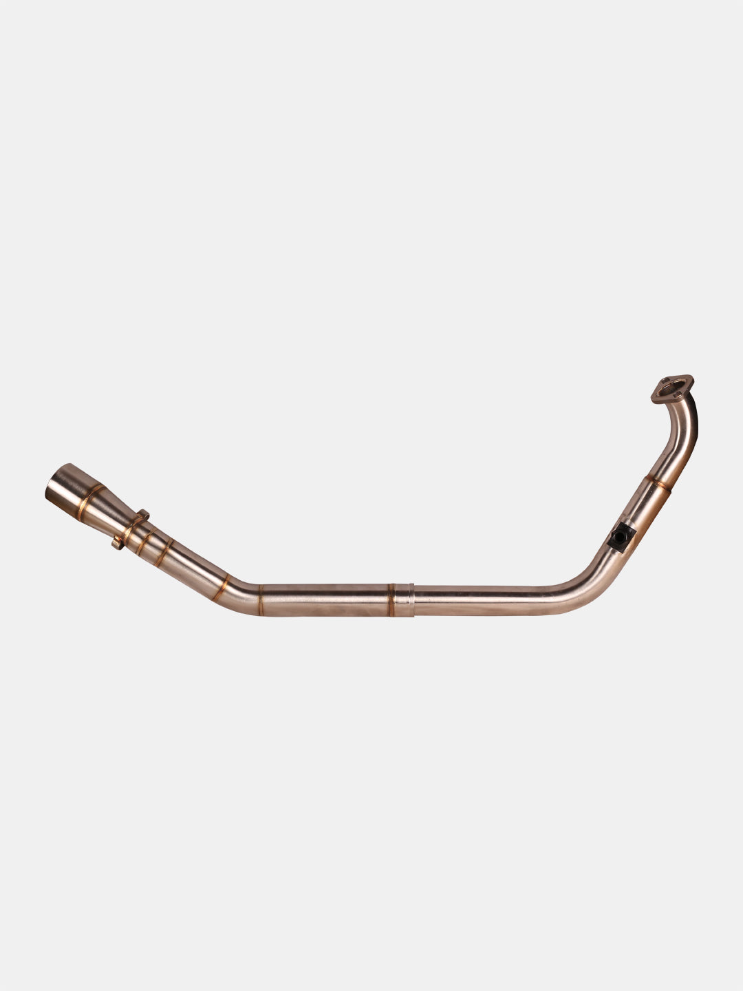 Motorcycle exhaust bend pipe BS6 stainless steel part on white background