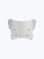 Brushed metal motorcycle windscreen with four mounting screws on white background
