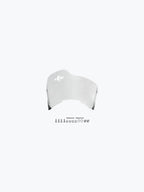Clear motorcycle helmet visor with metal hardware and mounting kit on white background