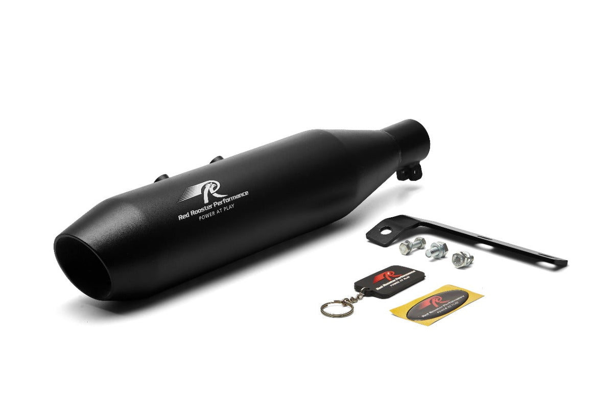 Red Rooster Performance Rumbler Max Exhaust Matte Black for Royal Enfield Hunter 350 Classic Reborn 350 - Moto Modz