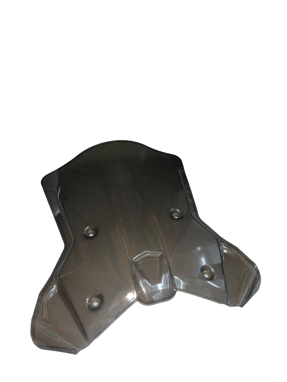 Smoked motorcycle windscreen windshield with mounting holes, isolated on white background