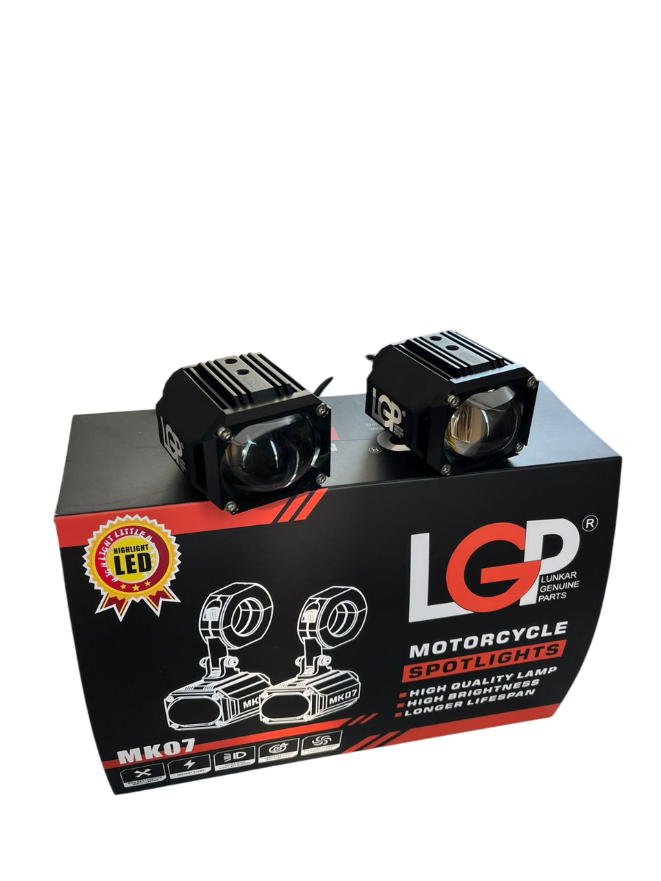 MK07 Spotlight - IP67 Waterproof Auxiliary Light with Harness, Universal Fit for Motorcycles and Cars, Premium by LGP, 18-Month Warranty
