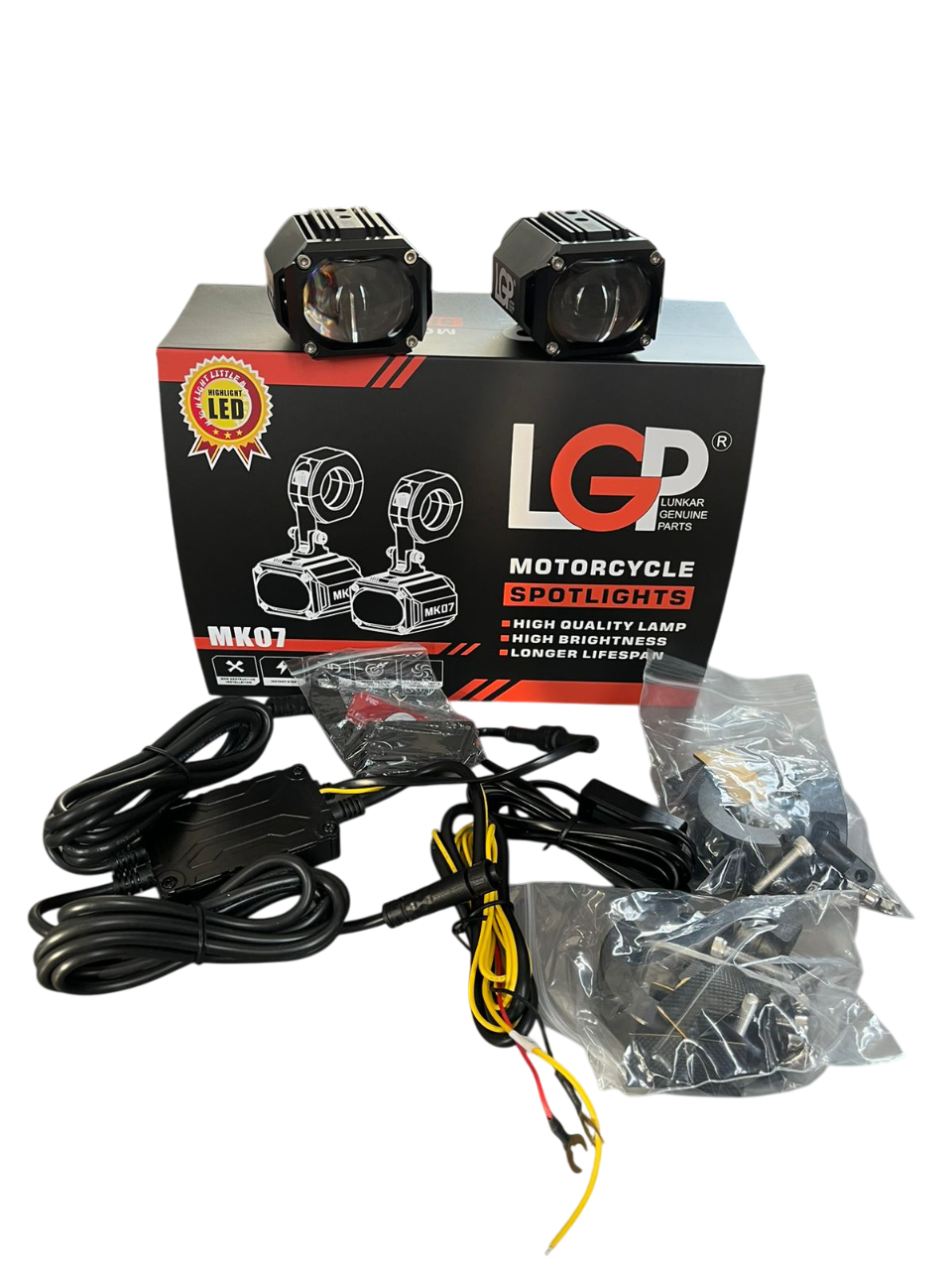 MK07 Spotlight - IP67 Waterproof Auxiliary Light with Harness, Universal Fit for Motorcycles and Cars, Premium by LGP, 18-Month Warranty