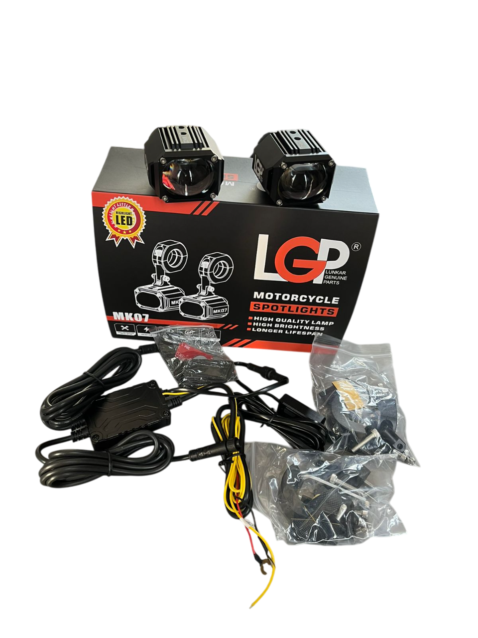 MK07 Spotlight - IP67 Waterproof Auxiliary Light with Harness, Universal Fit for Motorcycles and Cars, Premium by LGP, 18-Month Warranty