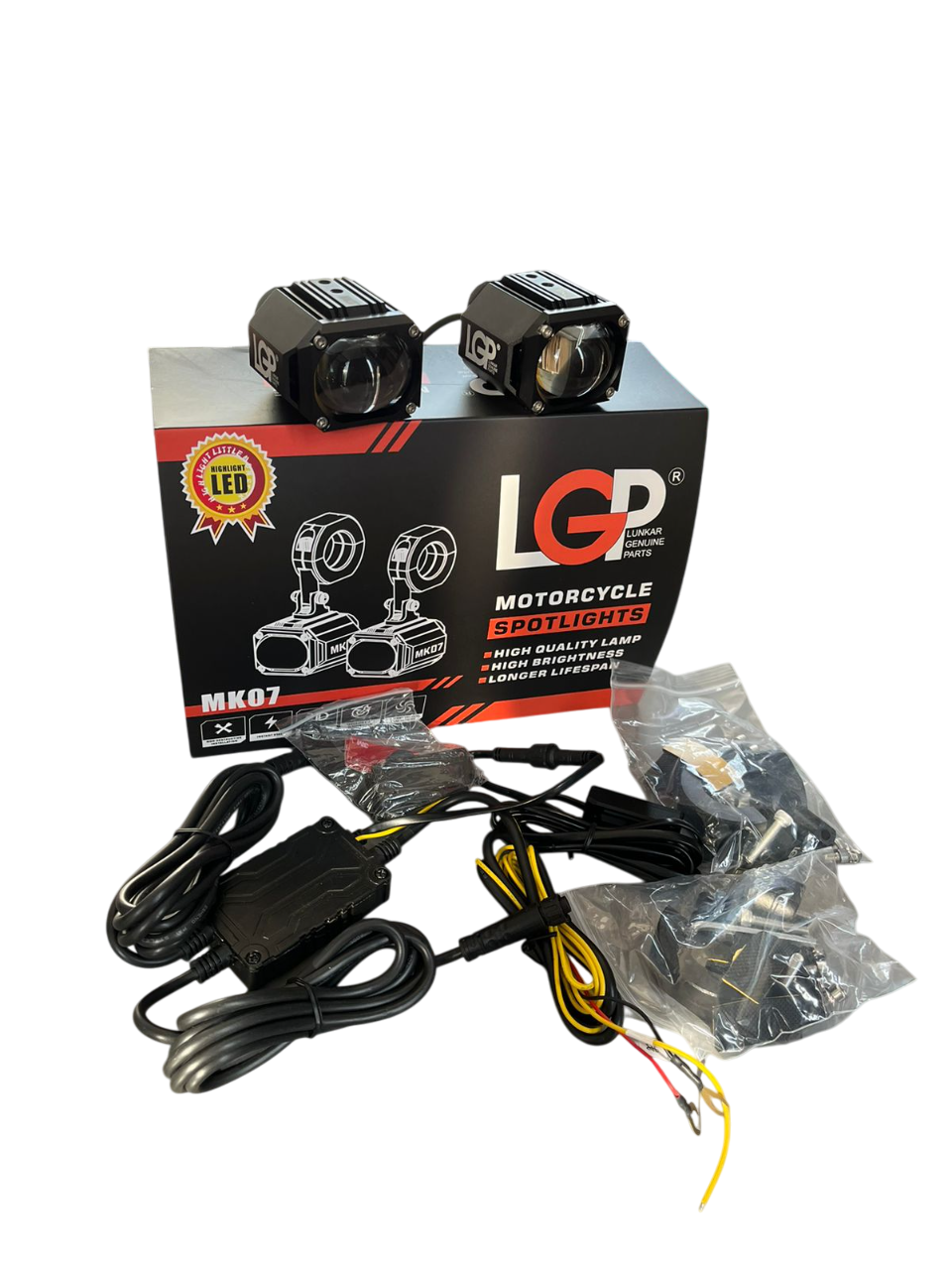 MK07 Spotlight - IP67 Waterproof Auxiliary Light with Harness, Universal Fit for Motorcycles and Cars, Premium by LGP, 18-Month Warranty