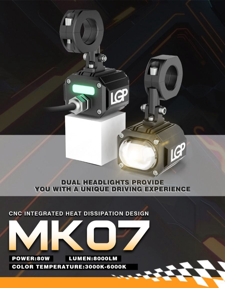 MK07 Spotlight - IP67 Waterproof Auxiliary Light with Harness, Universal Fit for Motorcycles and Cars, Premium by LGP, 18-Month Warranty
