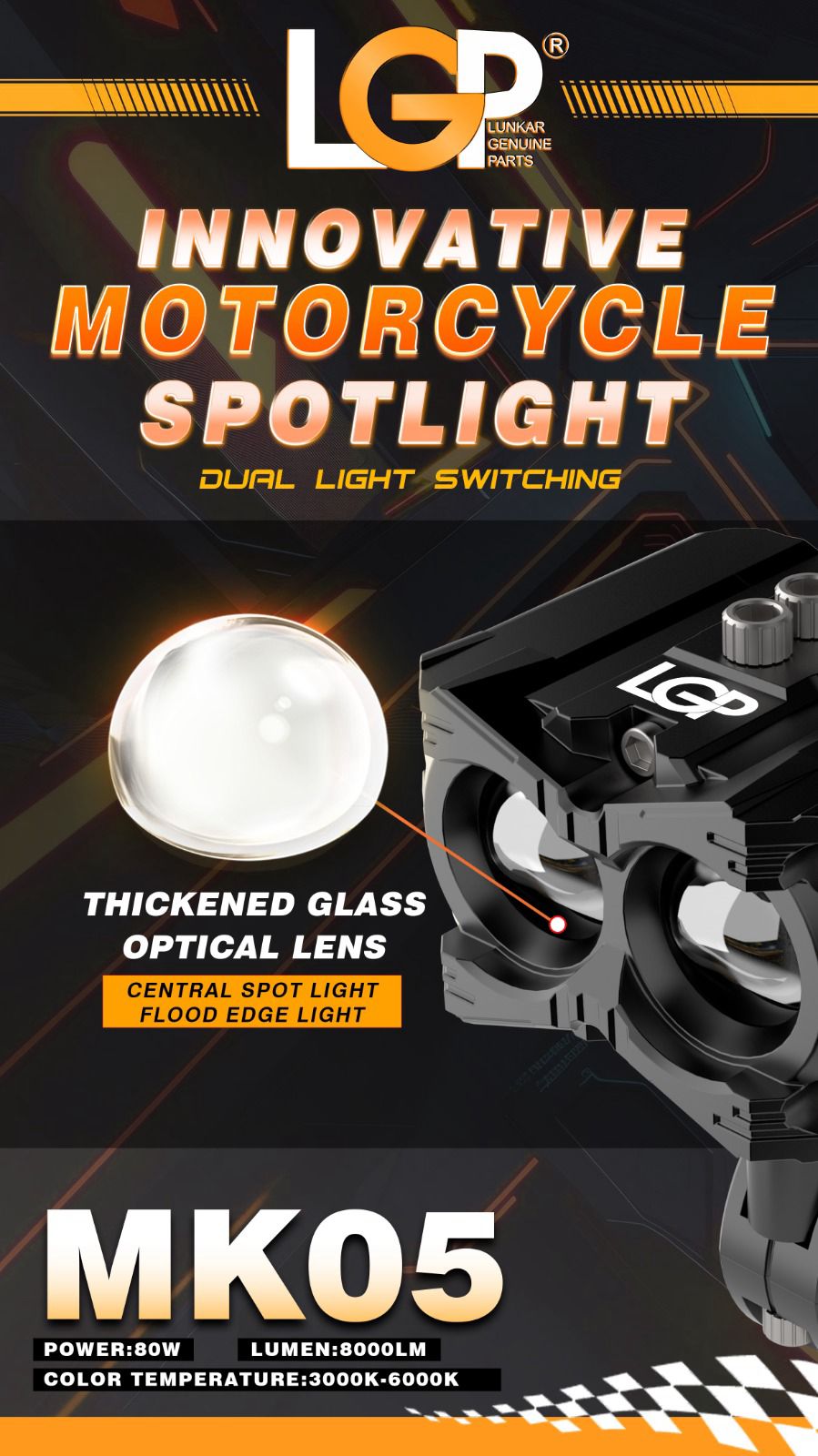MK05 Spotlight | IP67 Waterproof Auxiliary Lights with Harness Included | Universal Fit for All Motorcycles and Cars | Premium by LGP | 18-Month Warranty